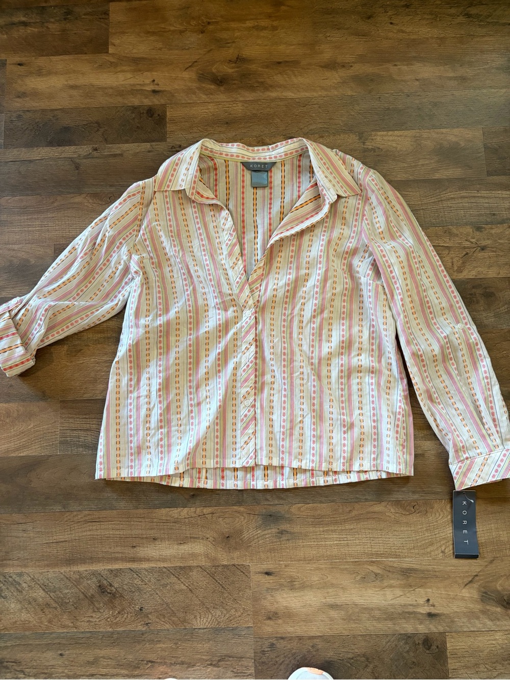 Koret Striped Button-Front Shirt - Pink & Cream XL